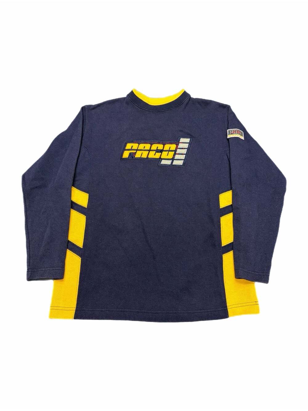 Vintage Paco High-Performance Long Sleeve Graphic Tee Navy Blue Yellow
